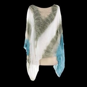 Angela Mara New With Tags Tie Dye Boho Swim Coverup 100% Silk Top Blue Green